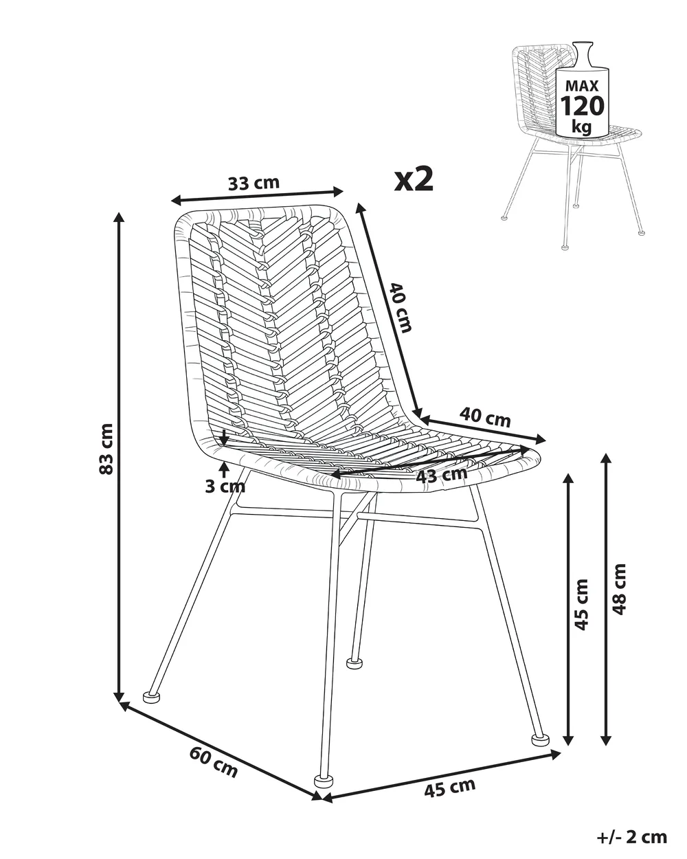 Esszimmerstuhl 2er Set DILLEY Rattan Braun_1072215