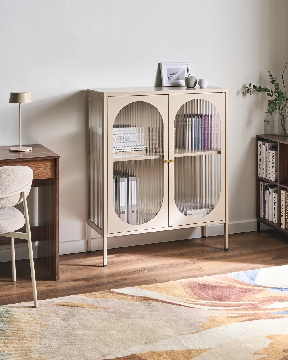 Sideboard mit Glastüren SARRE 90 cm Metall Beige