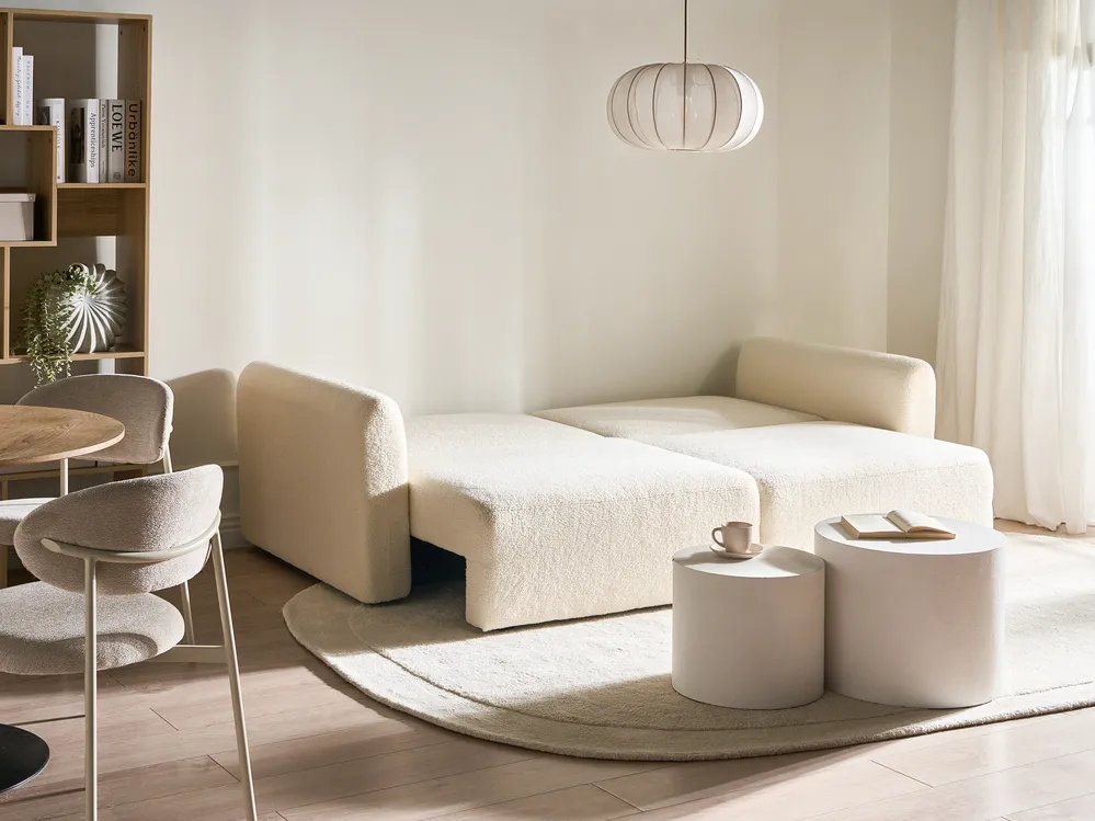 Schlafsofa 3-Sitzer VAXHOLM mit Stauraum Bouclé Cremeweiß_1026780