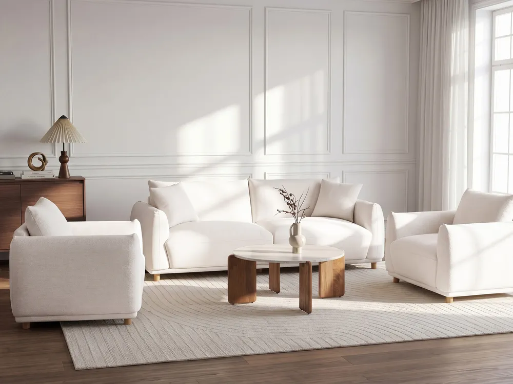 Sofa 3-Sitzer JUBEK Stoff Cremeweiß_1081535
