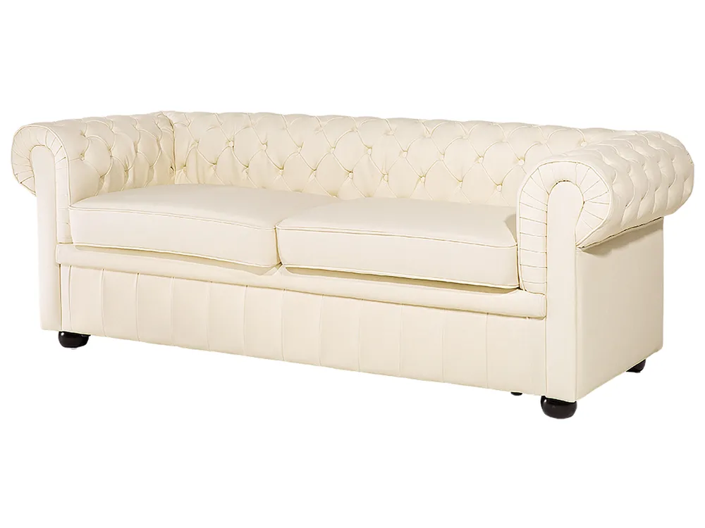 Sofa 3 Seater CHESTERFIELD Leather Light Beige_539824