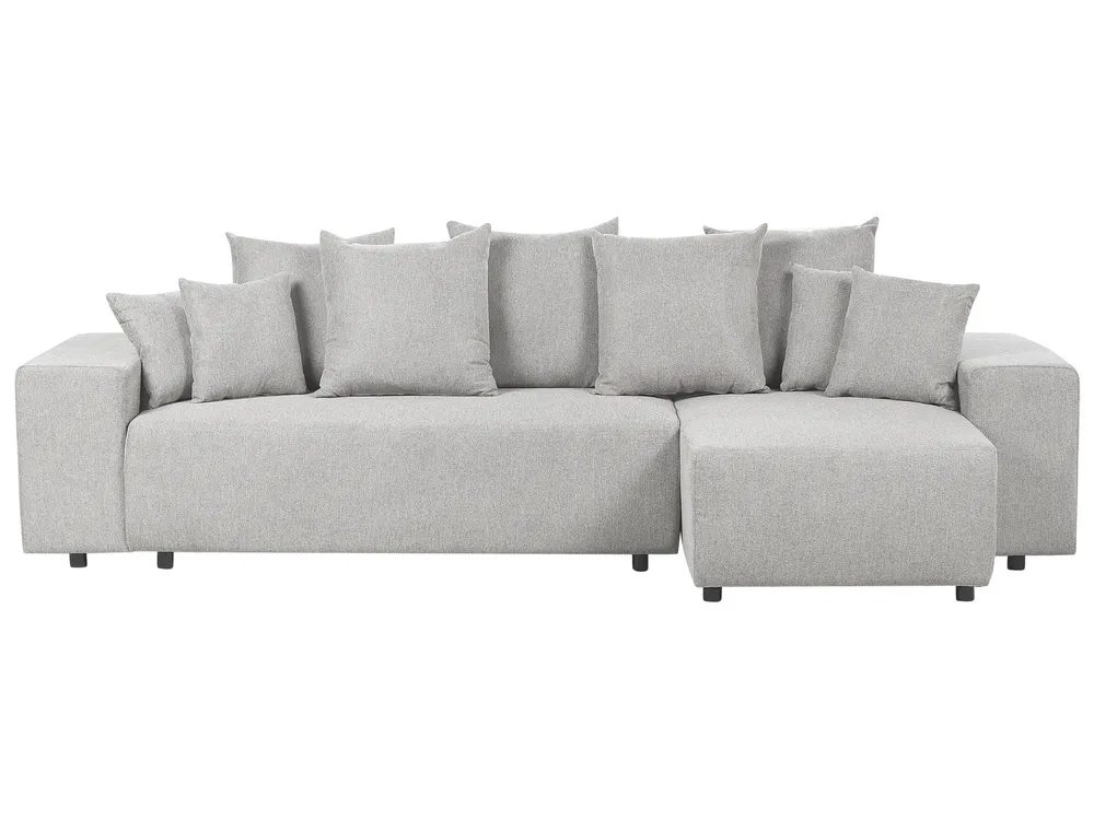 Eckschlafsofa 3-Sitzer LUSPA mit Stauraum Stoff Hellgrau linksseitig