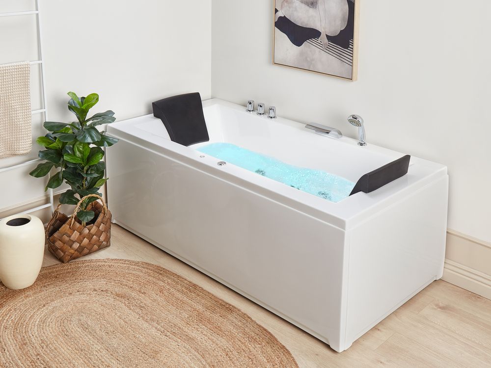 Kotna masažna kad z osvetlitvijo LED VARADERO 183 x 90 cm Bela Desno