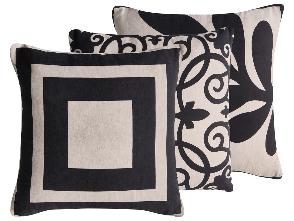 Lot de 3 coussins décoratifs MERBAU 45 x 45 cm Coton Noir/beige Motif abstrait