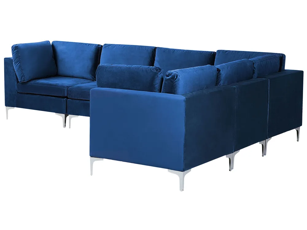 Modular Corner Sofa 6 Seater EVJA Velvet Navy Blue Left Hand_933993