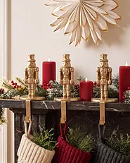 Set of 3 Christmas Stocking Holders KAJAANI 22 cm Nutcracker Gold_1156612