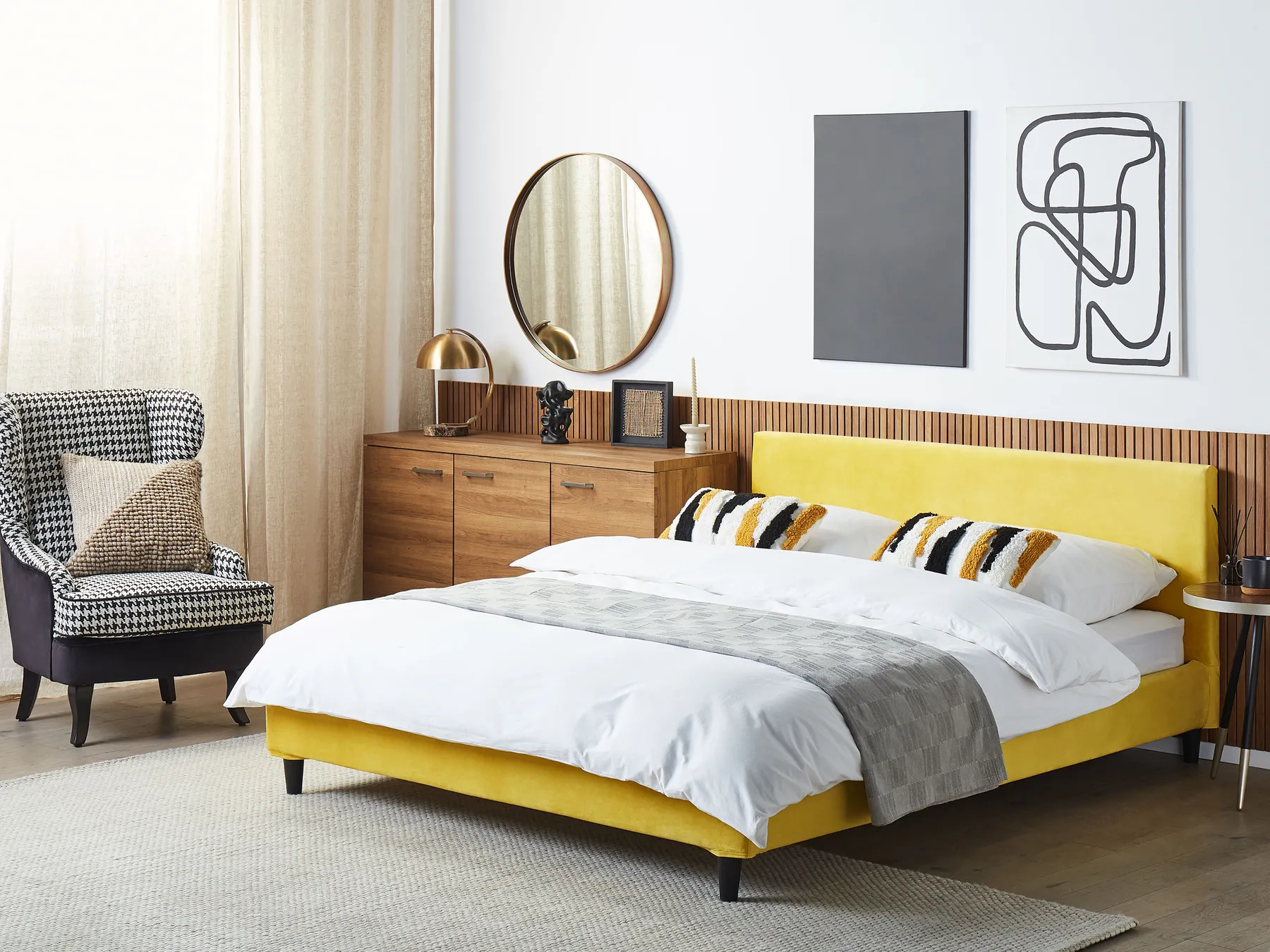 Bed Frame Cover Velvet FITOU 160 x 200 cm Yellow_777097