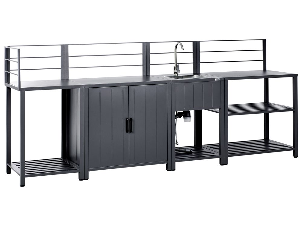 4 Piece Outdoor Kitchen Set with Sink VIGGIANO Graphite Grey Metal