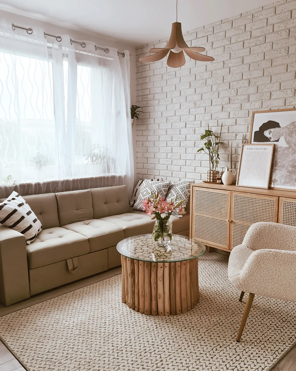 Schlafsofa 3-Sitzer FALSTER mit Stauraum Stoff Beige_846859