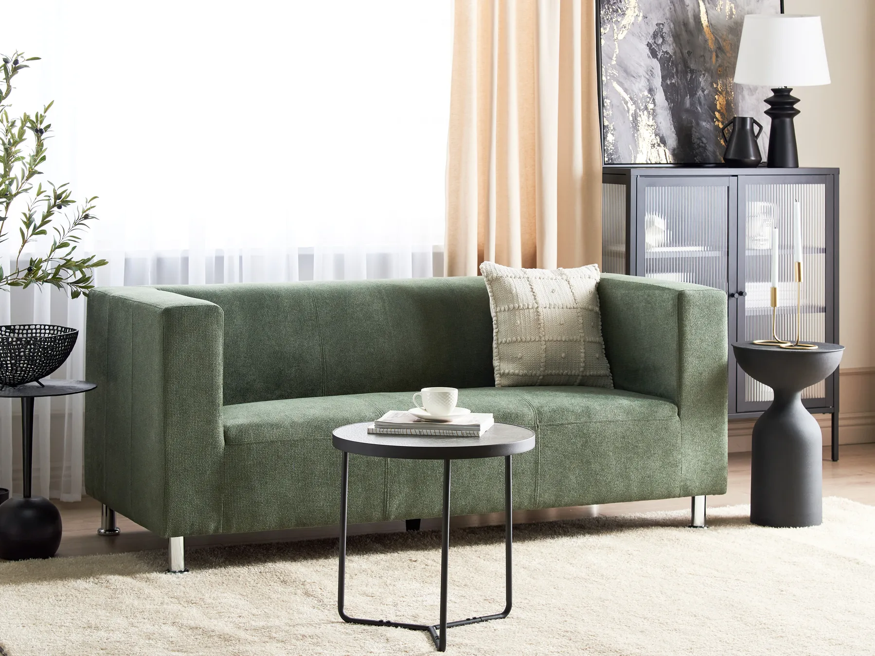 Sofa 3-Sitzer FLORO Chenillegewebe Hellgrün_916619