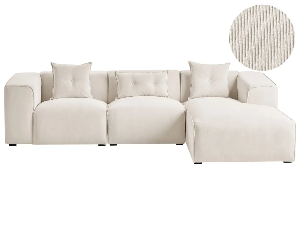 Ecksofa 3-Sitzer DOLVA Cord Cremeweiß linksseitig