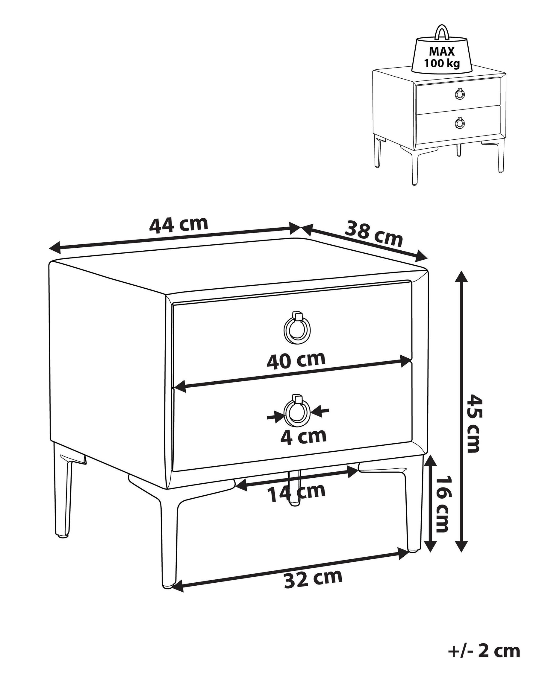 2 Drawer Bedside Table SEZANNE Velvet Light Grey_817823