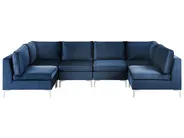 U-förmiges Modulsofa 6-Sitzer EVJA Samtstoff Marineblau_859726