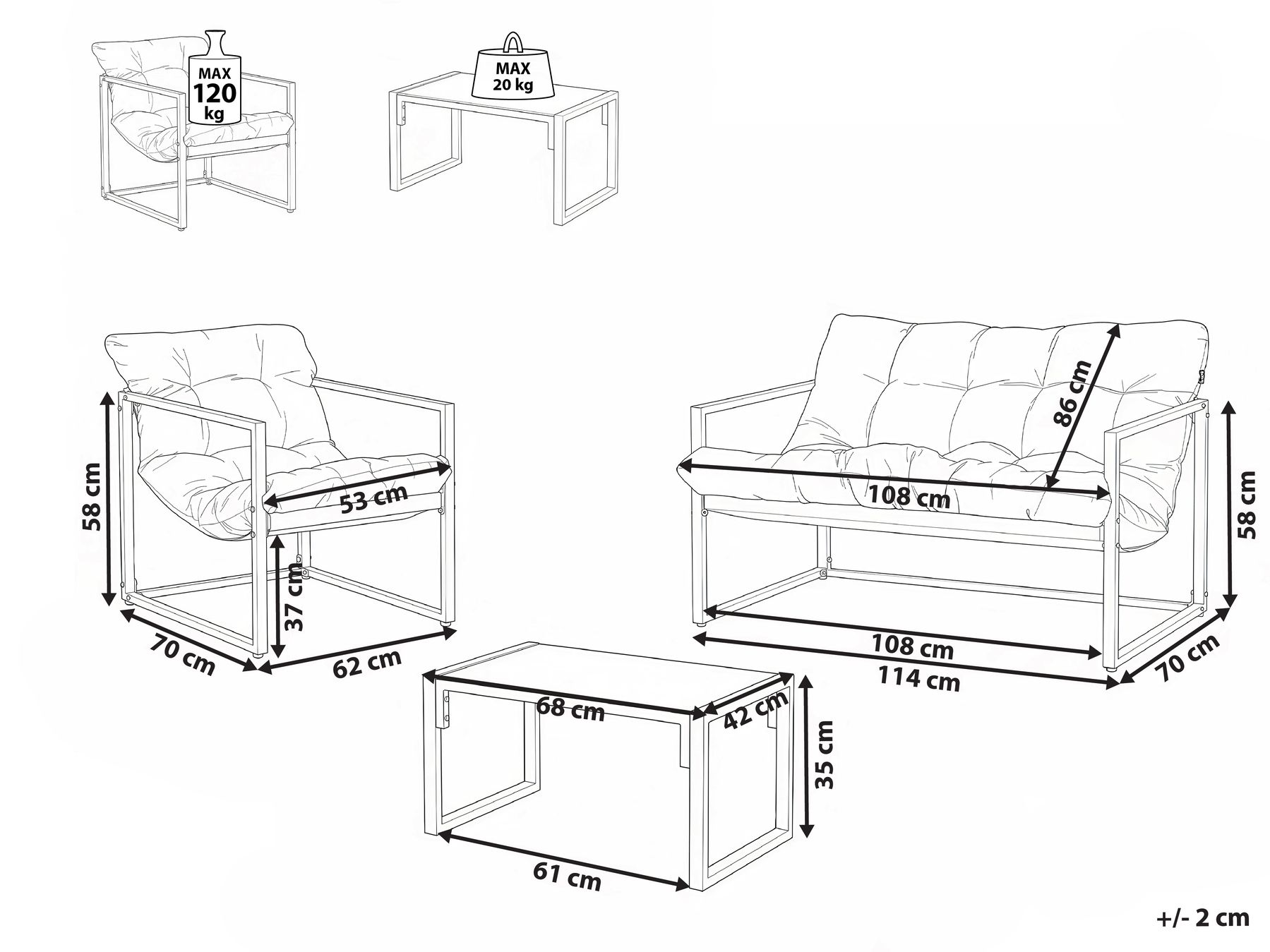 Lounge Set mit Tisch 4-Sitzer GARDA Metall Beige_1021323
