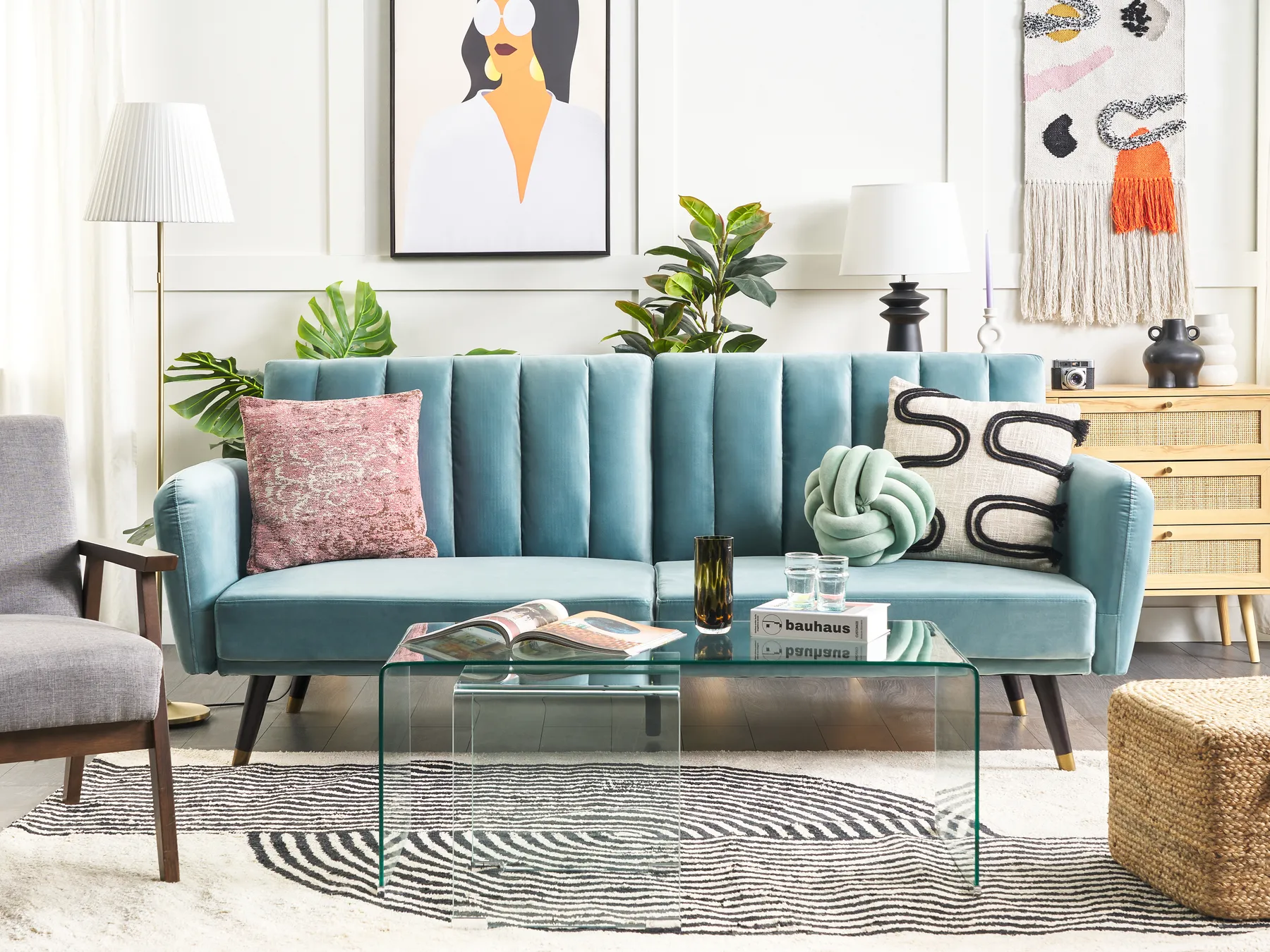 Schlafsofa 3-Sitzer VIMMERBY Samtstoff Hellblau_849779