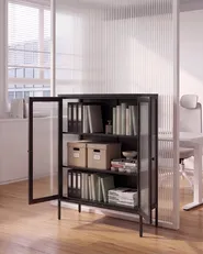 Sideboard mit Glastüren LERRYN 90 cm Metall Schwarz_1108299