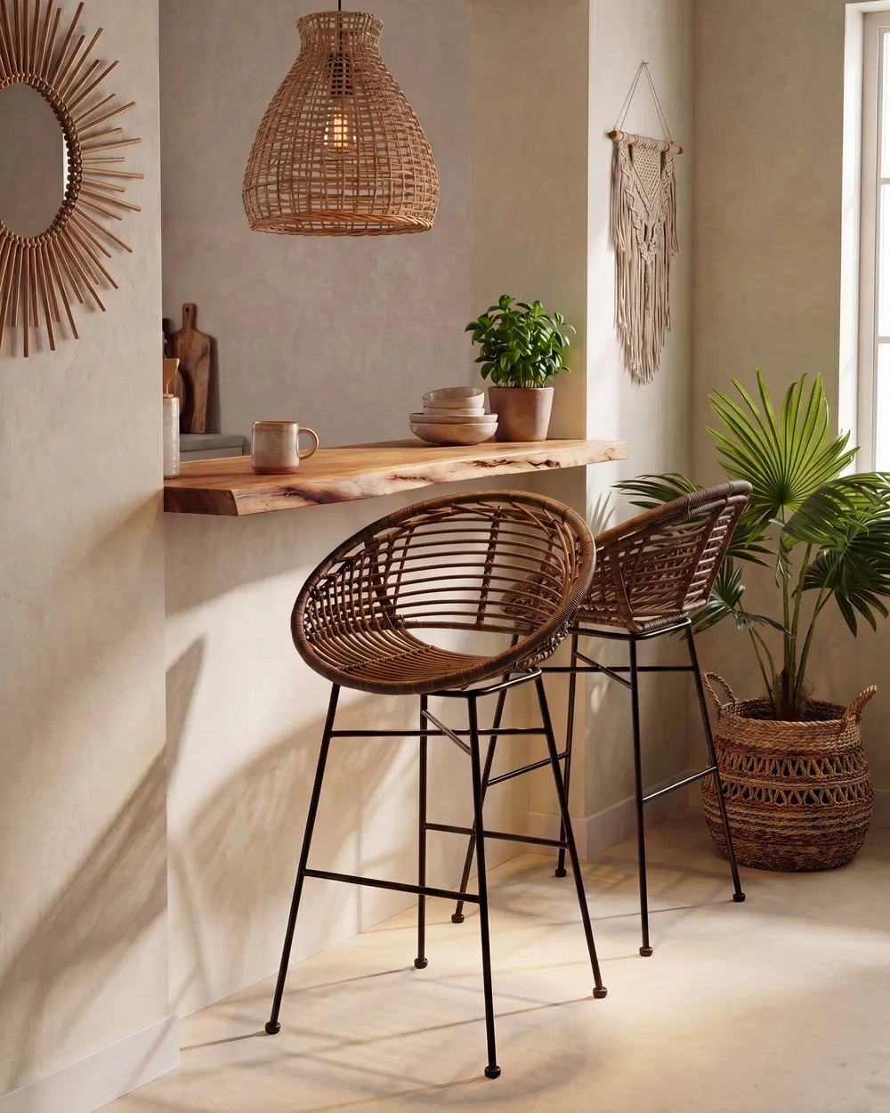 Set mit 2 Barstühlen WINDOM Rattan Braun