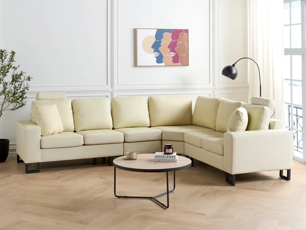 Ecksofa 6-Sitzer STOCKHOLM Echtleder Hellbeige linksseitig