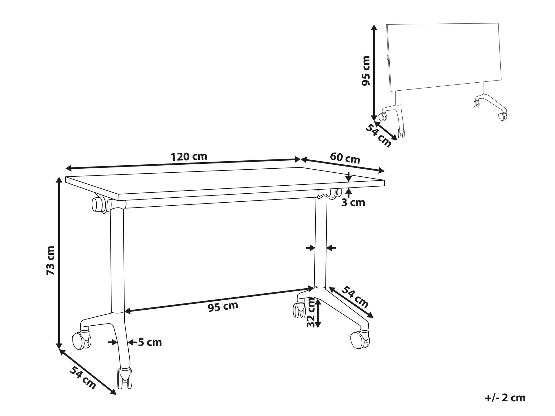 Foldable Office Desk CAVI 120 cm 60 cm with Wheels White_922501