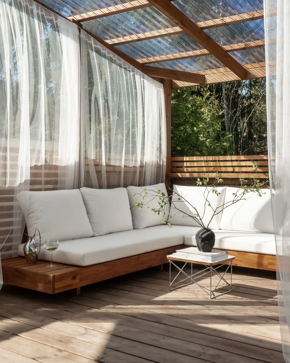 Garten Ecksofa 5-Sitzer MARETTIMO zertifiziertes Akazienholz Cremeweiß rechtsseitig_867102
