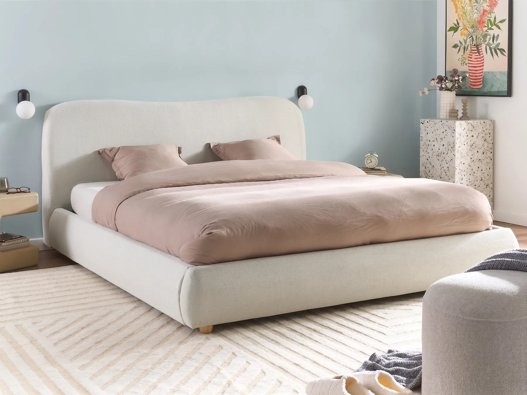 Ottoman Bed BLAGNAC Fabric Off-White 180 x 200 cm (EU Super King)_1073180