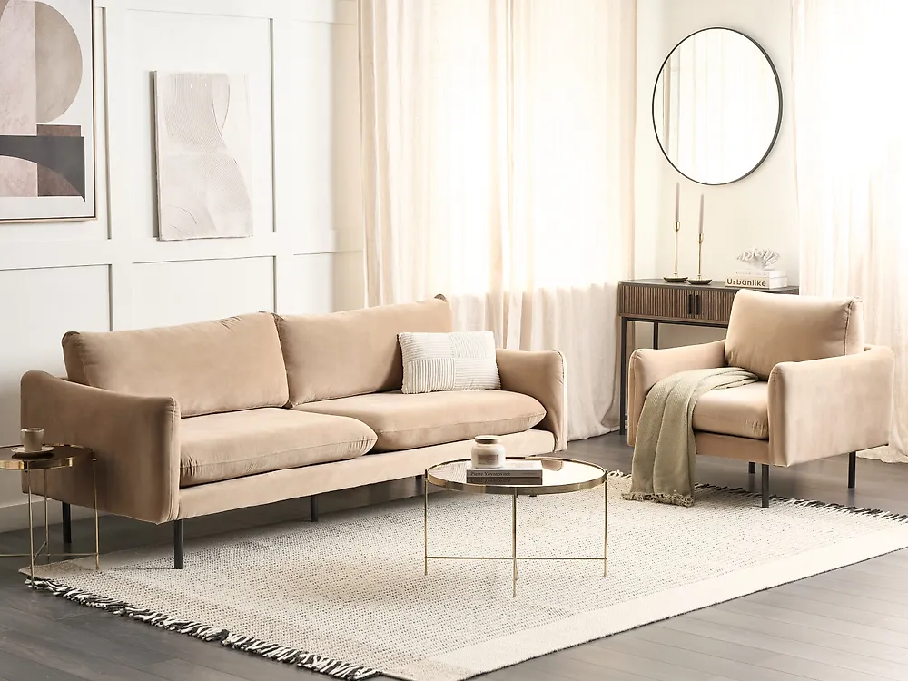 Sofa Set 4-Sitzer VINTERBRO Samtstoff Beige_1187183