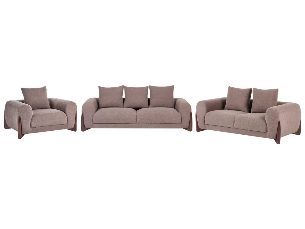 Living Room Set 6 Seater VINLIDEN Boucle Brown_1048532