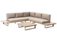 Garten Ecksofa mit Tisch 5-Sitzer MYKONOS zertifiziertes Akazienholz Taupe rechtsseitig_1017503