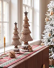 Set of 2 Christmas Decorations KOPPELO 33/42 cm Christmas Tree Brown_1175640