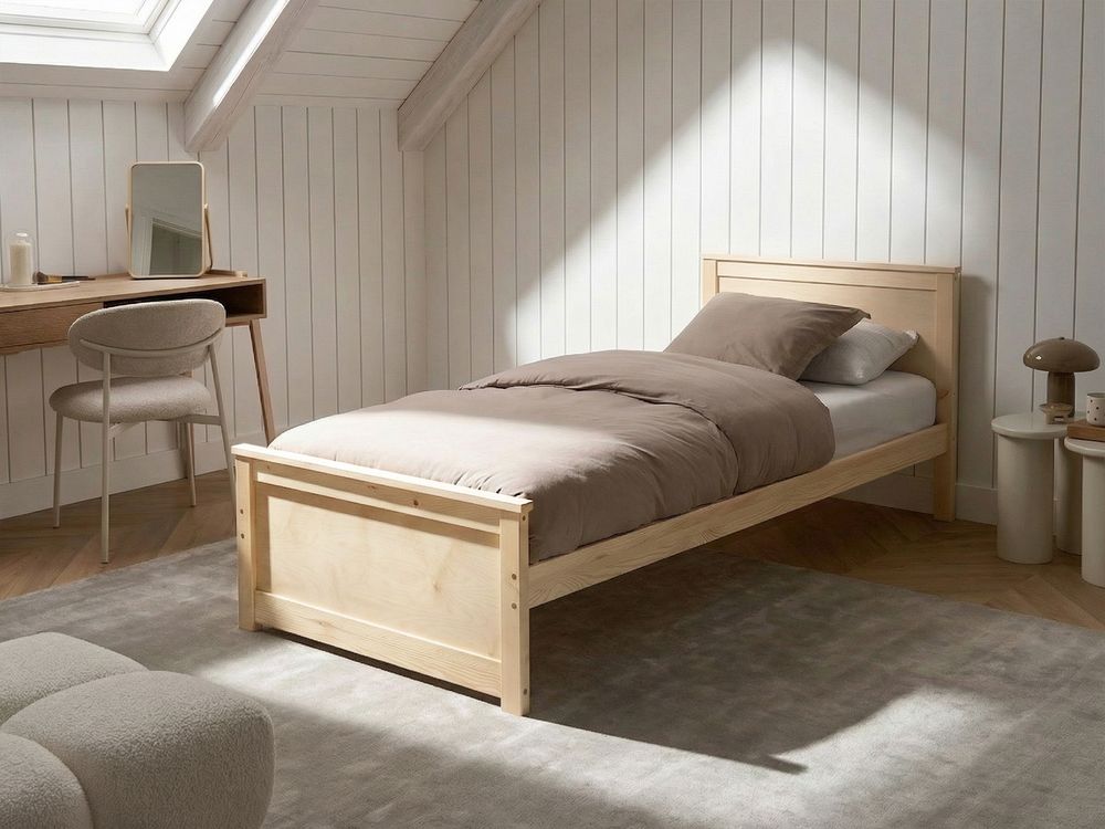 Bed Pine Wood DAUPHIN 90 x 200 cm (EU Single) Light Brown