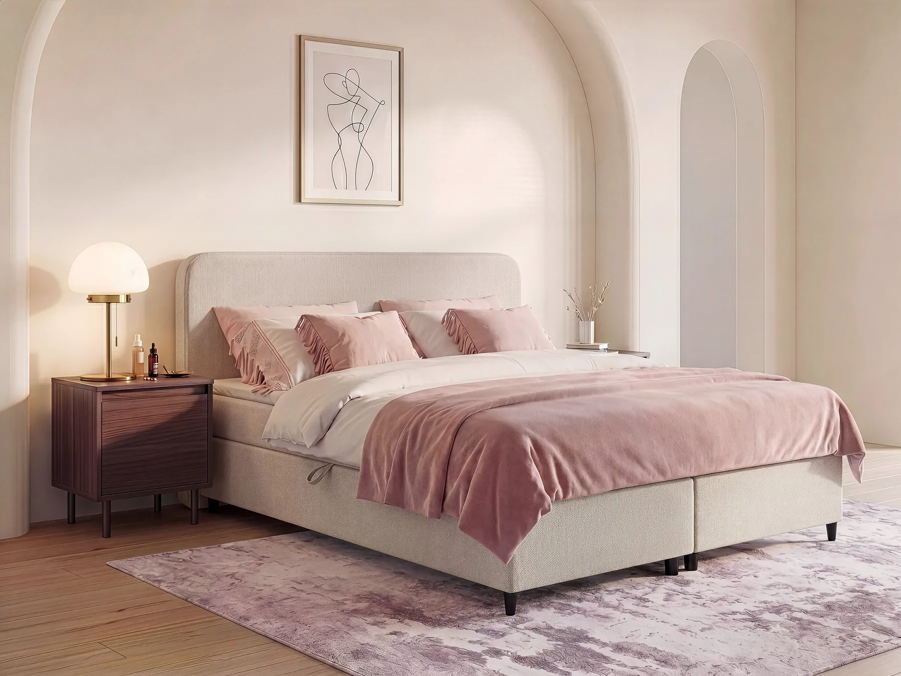 Divan Bed with Storage REGENT Fabric Light Beige 180 x 200 cm (EU Super King)_1065413
