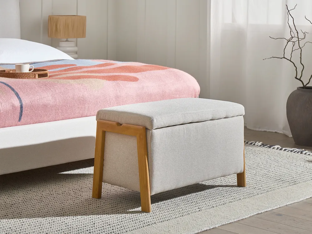 Polsterbank mit Stauraum EDLAND Stoff Hellbeige