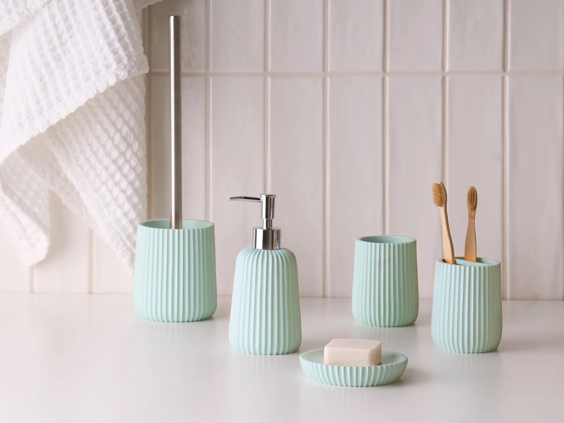 5-Piece Bathroom Accessories Set POZUZO Mint Green_996594
