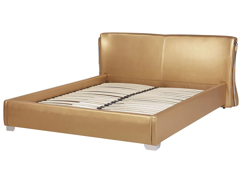 Bett mit LED Echtleder PARIS 180 x 200 cm LED Gold_749015