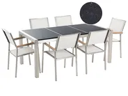 Gartenmöbel Set 6-Sitzer GROSSETO Dreifachplatte Granit poliert Schwarz / Weiß_394848
