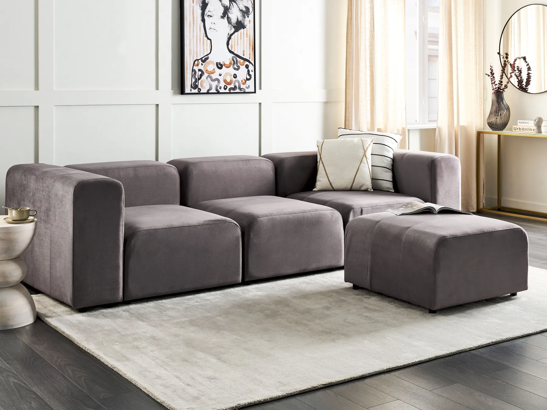 Modular Sofa 3 Seater FALSTERBO with Ottoman Velvet Taupe_919347