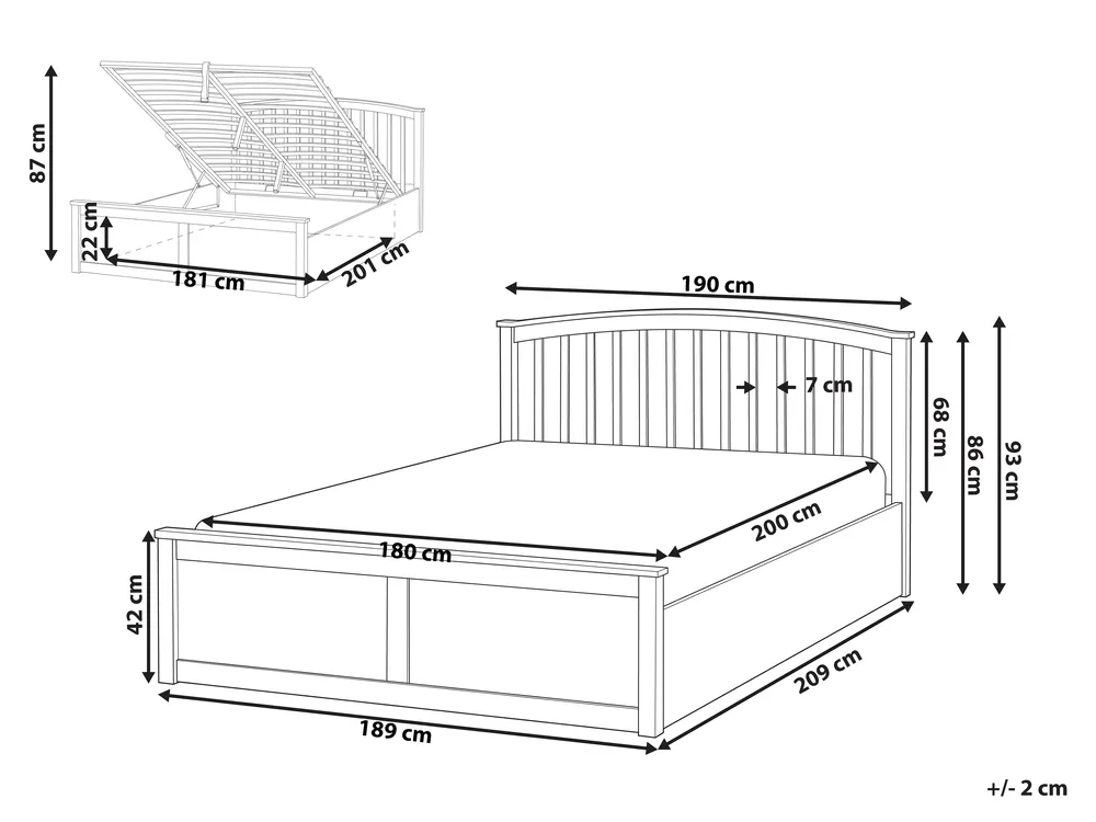 Bett mit Stauraum CLARBEC Kiefernholz Weiß 180 x 200 cm_1055808