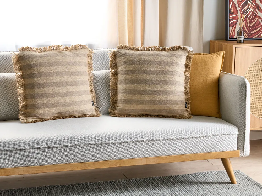 Dekokissen 2er Set CIRSIUM 45 x 45 cm Jute Beige Streifenmuster