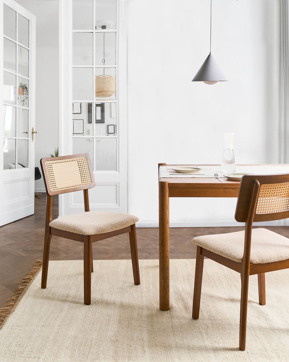 Esszimmerstuhl 2er Set EMBAR Holz Braun / Hellbeige