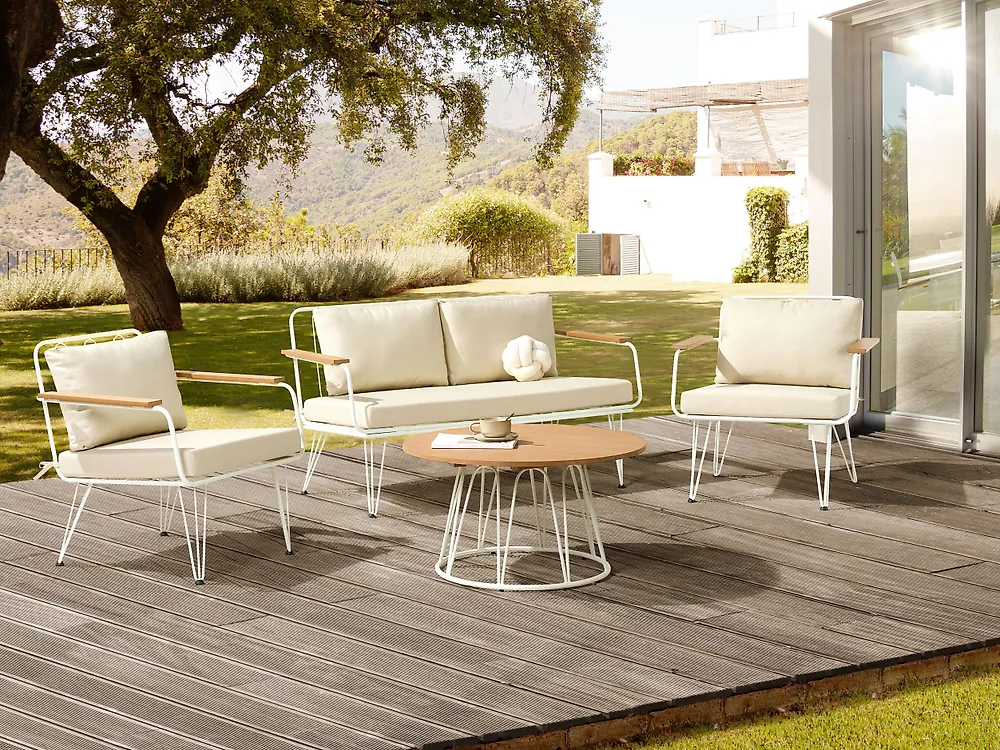 Garden Lounge Set with Table 4 Seater MONTESILVANO Metal Light Beige_1180231