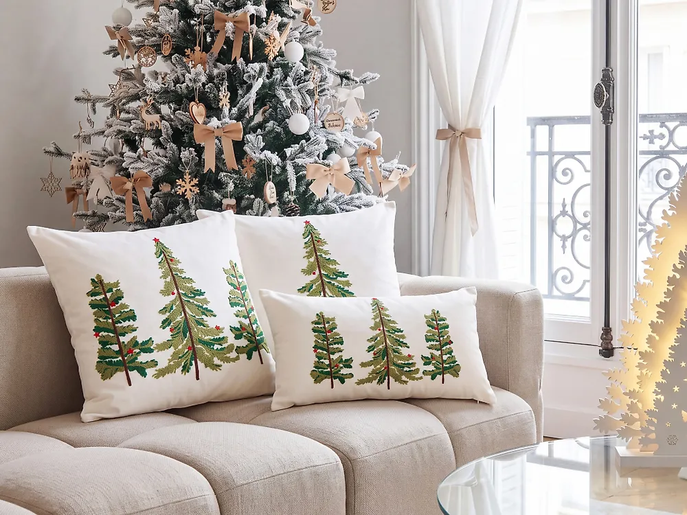 Lot de 3 coussins décoratifs ZIVEN 30 x 50 cm 45 x 45 cm Blanc Motif de Noël