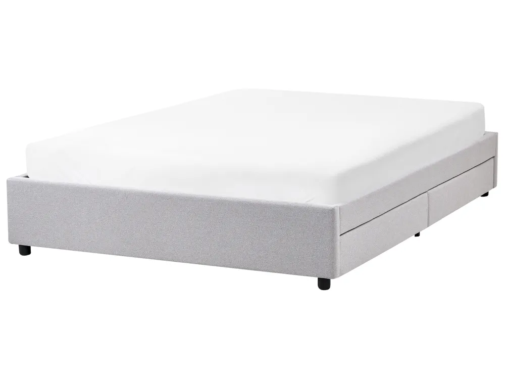 Bed with Storage Drawers without Headboard PRADES Fabric Light Grey 140 x 200 cm (EU Double)_996093