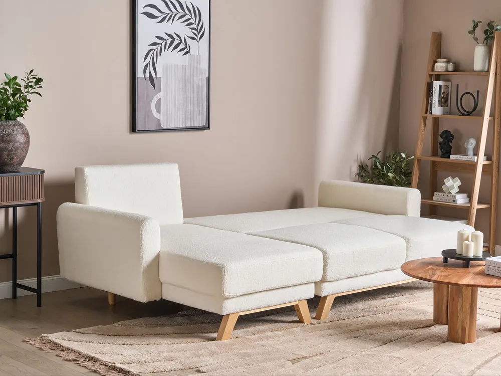 Corner Sofa Bed 3 Seater SIRO with Storage Boucle Off-White Right Hand_894704