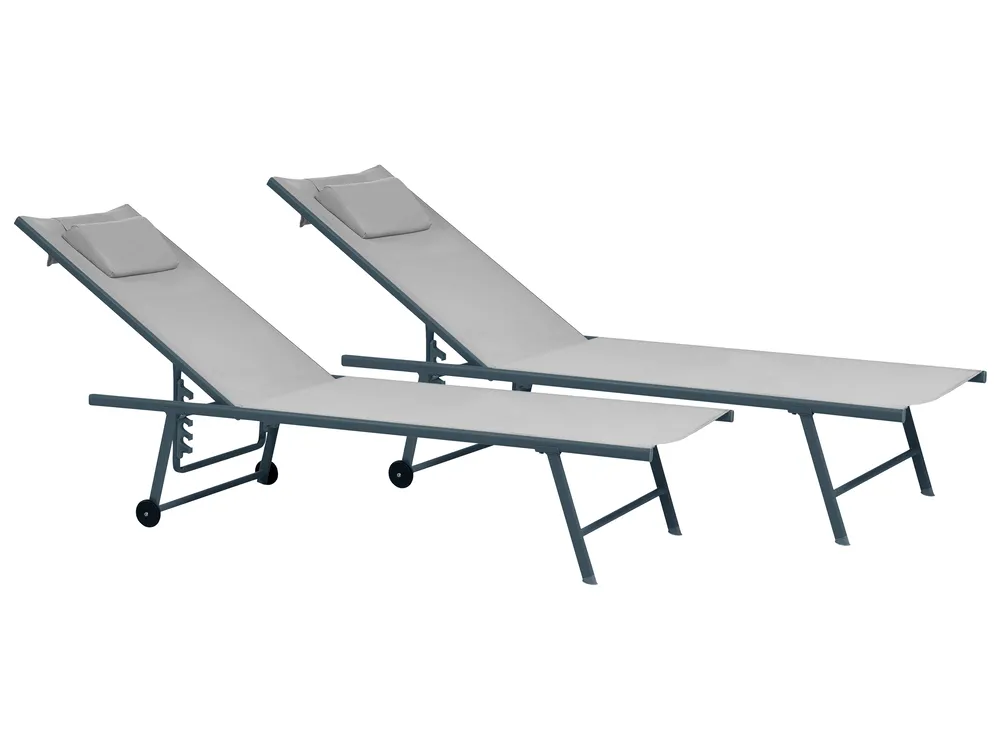 Gartenliege 2er Set SORONI mit Relaxfunktion Metall Hellgrau
