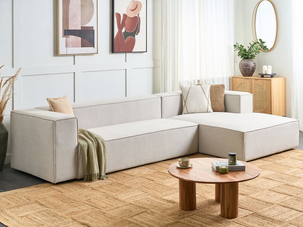 Corner Sofa 3 Seater VERNON Fabric Light Beige Left Hand