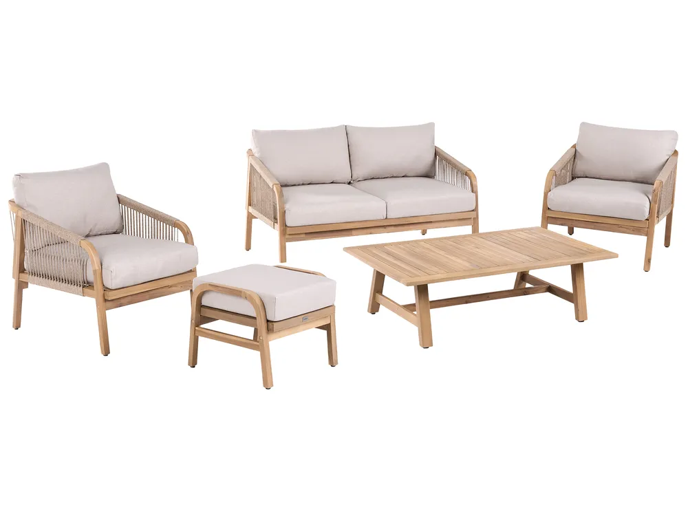 Lounge Set mit Tisch und Ottomane 4-Sitzer SUMBA Akazienholz Hellbraun