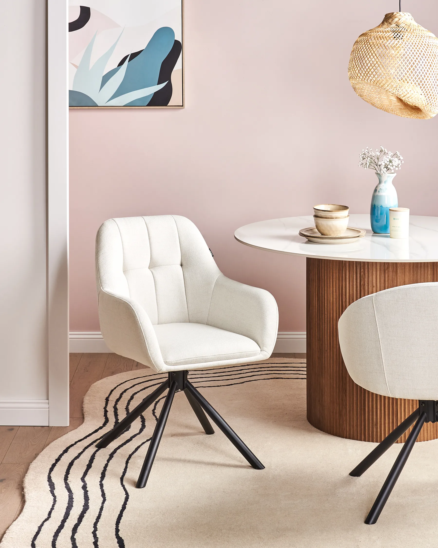 Dining Chair Swivel UBLY Fabric Off-White_993195