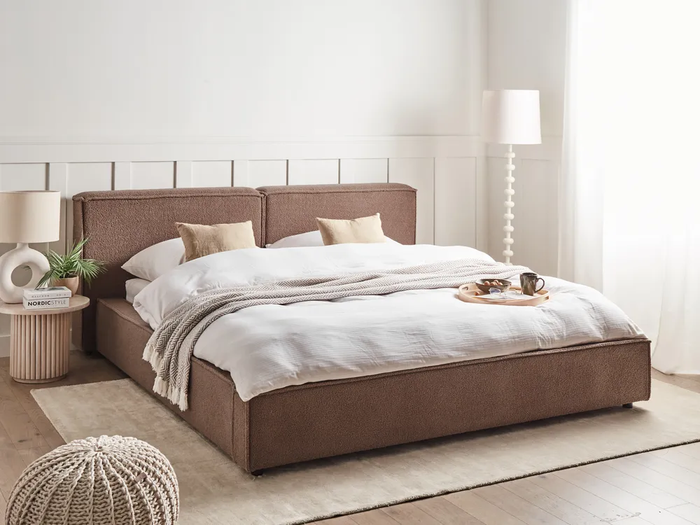 Bett mit Lattenrost Bouclé LINARDS 160 x 200 cm Braun