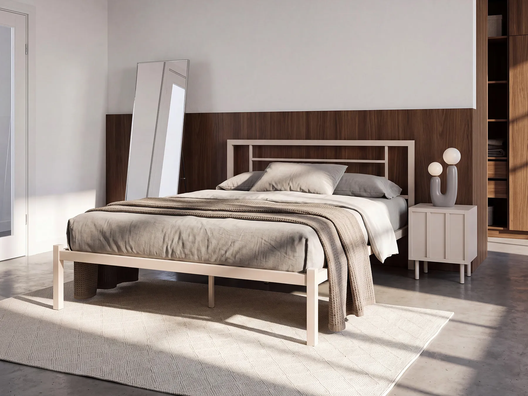 Bett mit Lattenrost Metall CUSSET 120 x 200 cm Hellbeige_1162056