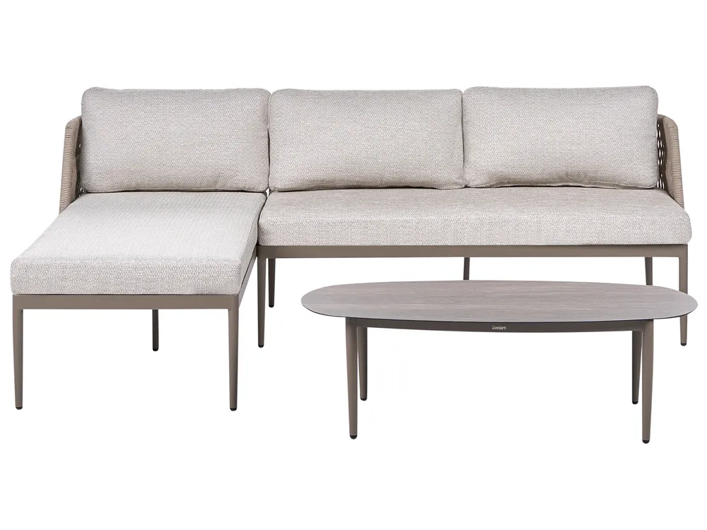 Garten Ecksofa mit Tisch 3-Sitzer LEFFE Metall Beige rechtsseitig